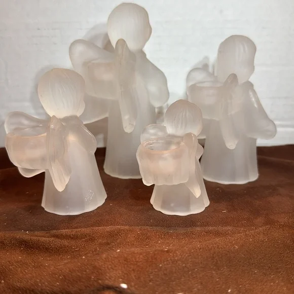 🐈‍⬛ Frosted Glass Angel Musicians candle holders set of 4 - Picture 2 of 6